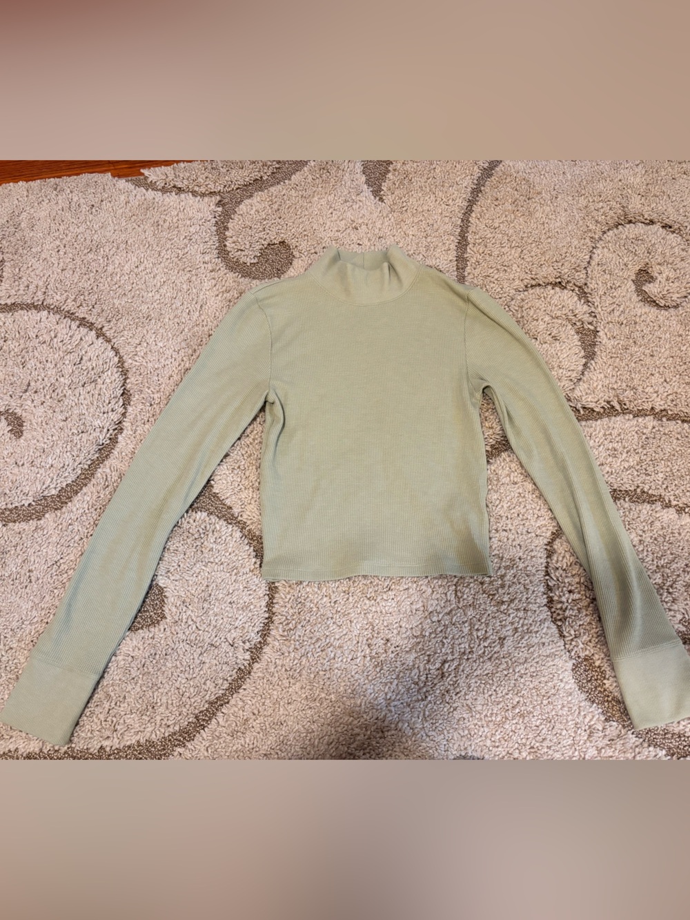 American Eagle Outfitters Light Mint Green Ribbed Long Sleeve Mock Neck Top
